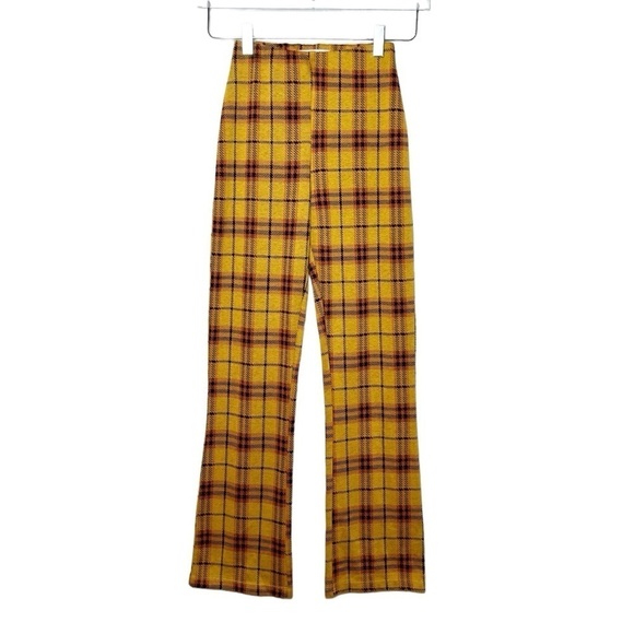 Urban Outfitters Bryn Yellow Orange Pull On Plaid Flare Women’s Pants Sz XS - Picture 2 of 11